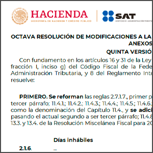Octava Resolución de modificaciones a la Resolución Miscelánea Fiscal para 2023